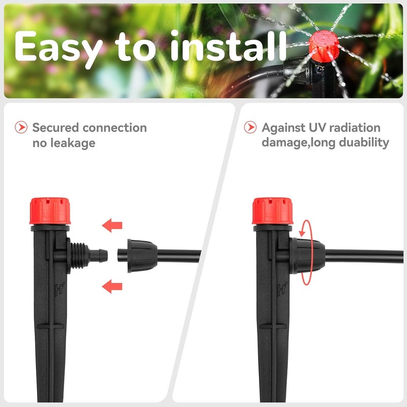 La Farah 50pcs Drip Irrigation Emitters with Stake, Adjustable 360 Degree Water Flow Lock Barbed Dripper for 1/4" Drip Irrigation Tubing，Garden Irrigation Sprayer for (4-7mm) Watering System - Image 3